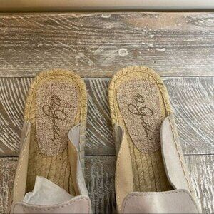 Nwob-42 Gold Bermuda Fog Grey Kid Suede Leather Espadrille Loafer Slides